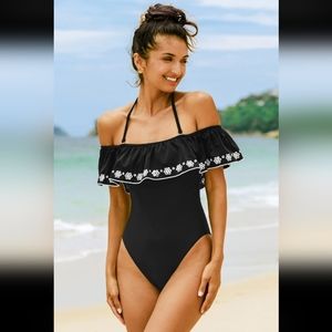 Cupshe Black and White Off-Shoulder One Piece Swimsuit